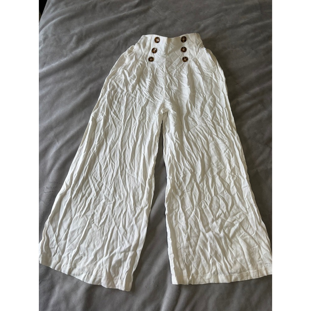Oakridge White Wide Leg Sailor Pants High Waisted Tortoise Button Trousers